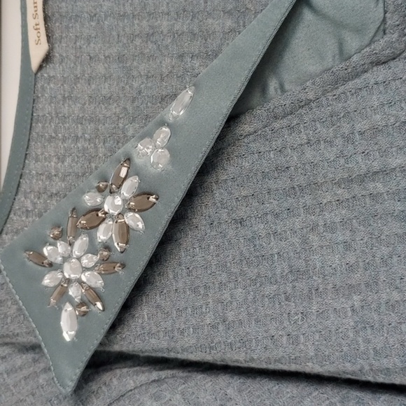 Soft Surroundings Womens Blouse Sz PM Blue Jewels Polo V Neck Waffle Knit Winter - Picture 3 of 10